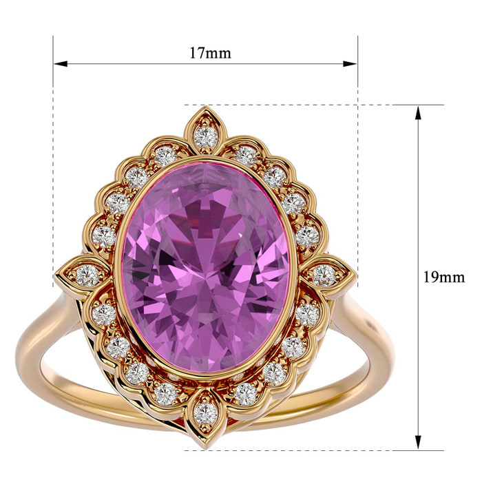 Pink Gemstones 1 3/4 Carat Oval Shape Pink Topaz and Halo Diamond Ring In 14 Karat Yellow Gold