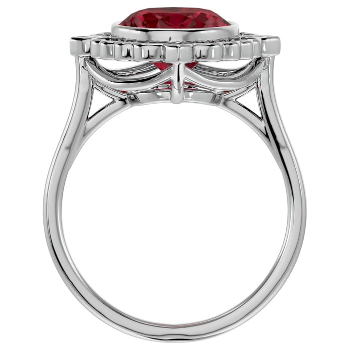 Garnet Ring: Garnet Jewelry: 1 3/4 Carat Oval Shape Garnet and Halo Diamond Ring In 14 Karat White Gold
