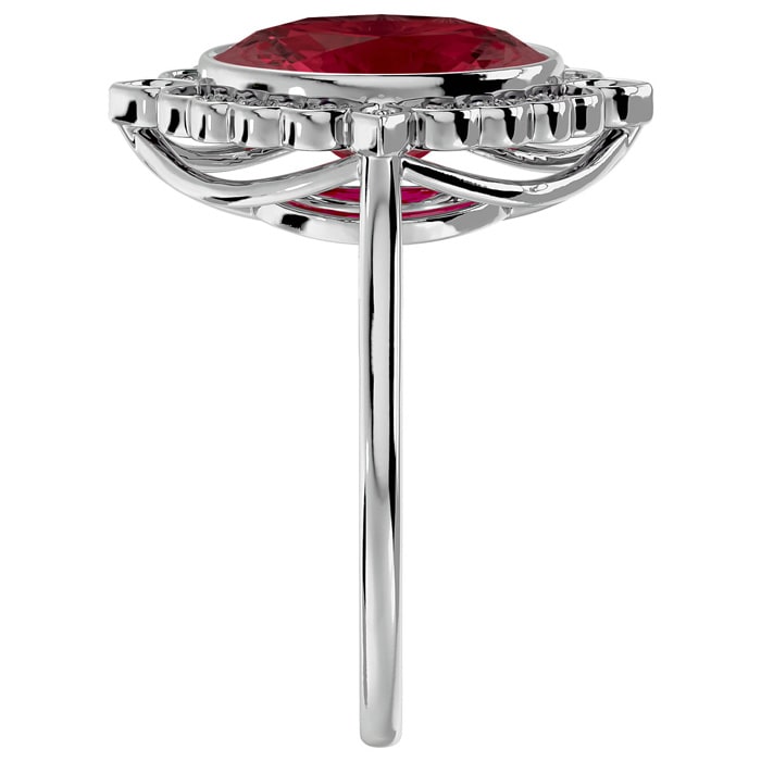 Garnet Ring: Garnet Jewelry: 1 3/4 Carat Oval Shape Garnet and Halo Diamond Ring In 14 Karat White Gold