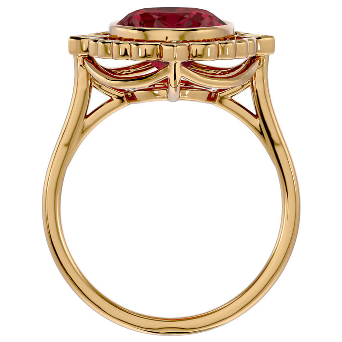Garnet Ring: Garnet Jewelry: 1 3/4 Carat Oval Shape Garnet and Halo Diamond Ring In 14 Karat Yellow Gold