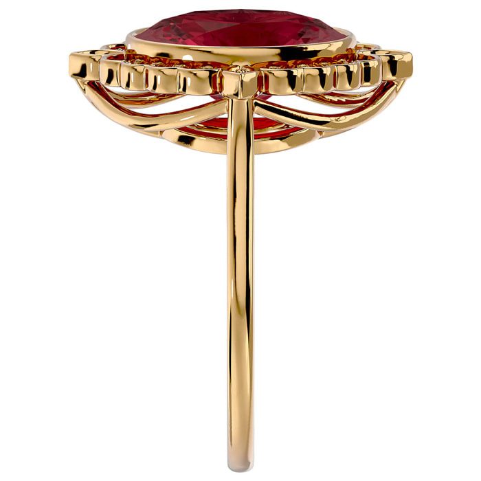 Garnet Ring: Garnet Jewelry: 1 3/4 Carat Oval Shape Garnet and Halo Diamond Ring In 14 Karat Yellow Gold