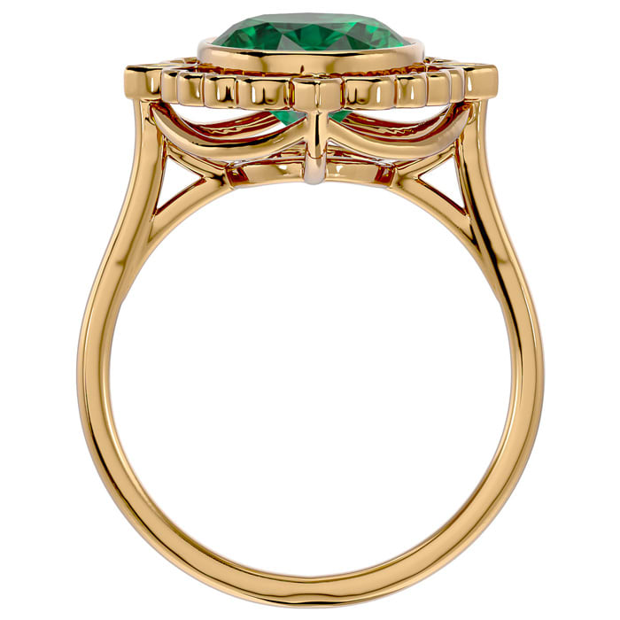 1 1/3 Carat Oval Shape Emerald and Halo Diamond Ring In 14 Karat Yellow Gold