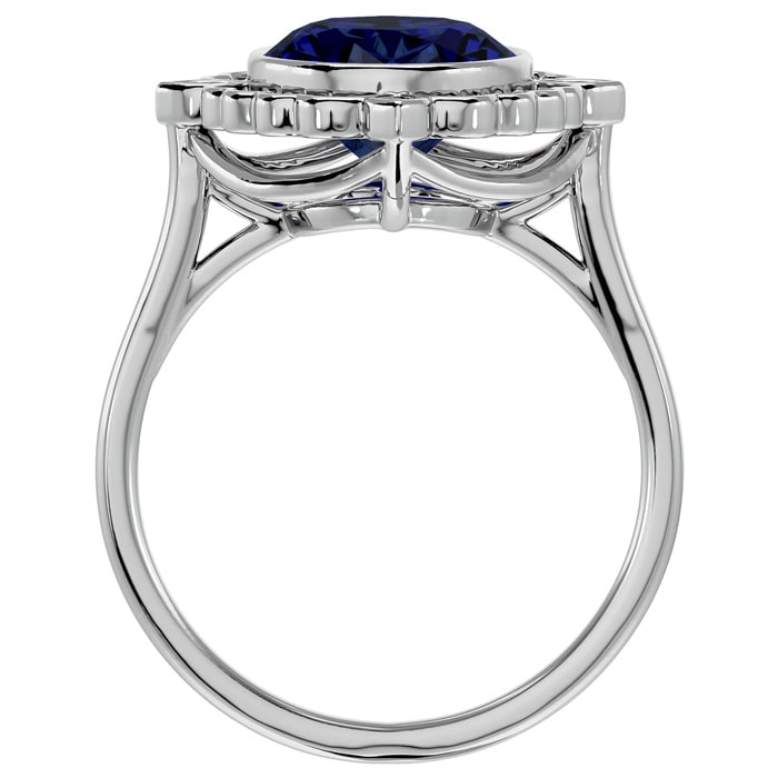 1 3/4 Carat Oval Shape Sapphire and Halo Diamond Ring In 14 Karat White Gold