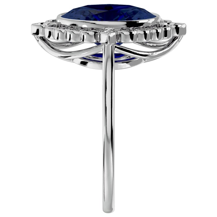 1 3/4 Carat Oval Shape Sapphire and Halo Diamond Ring In 14 Karat White Gold