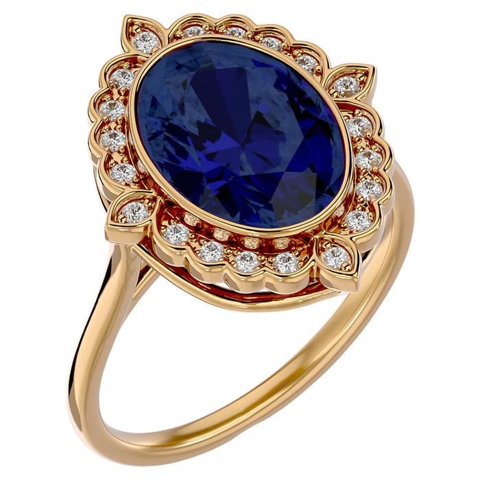 1 3/4 Carat Oval Shape Sapphire and Halo Diamond Ring In 14 Karat Yellow Gold