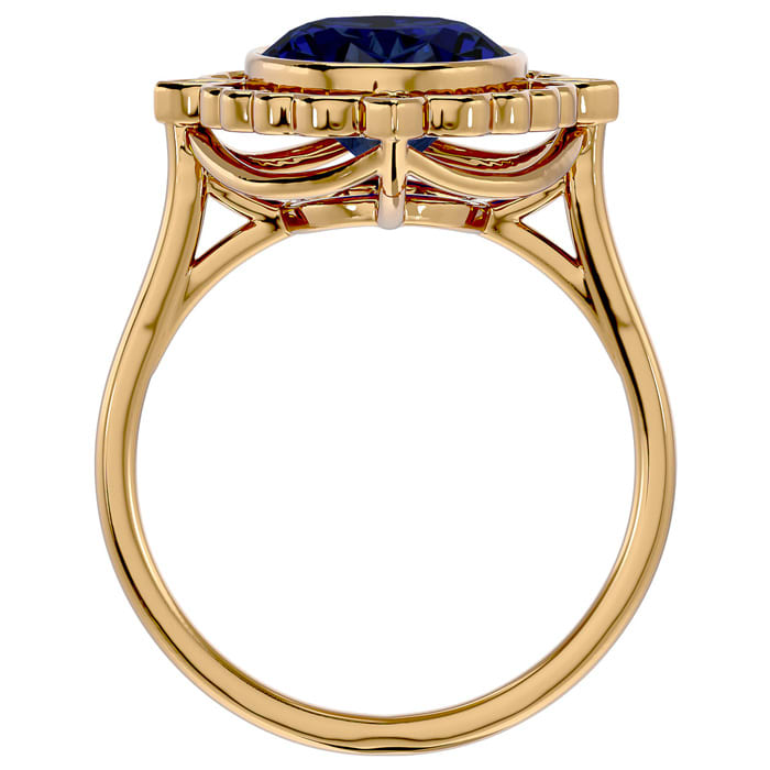 1 3/4 Carat Oval Shape Sapphire and Halo Diamond Ring In 14 Karat Yellow Gold