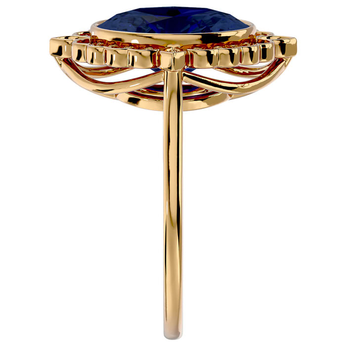 1 3/4 Carat Oval Shape Sapphire and Halo Diamond Ring In 14 Karat Yellow Gold