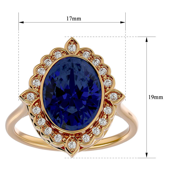 1 3/4 Carat Oval Shape Sapphire and Halo Diamond Ring In 14 Karat Yellow Gold