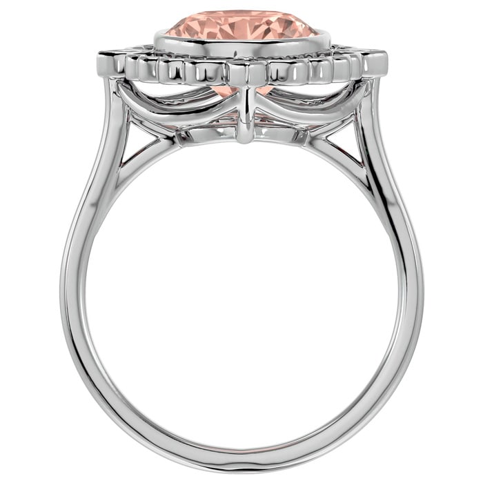 1-1/3 Carat Oval Shape Morganite and Halo Diamond Ring In 14 Karat White Gold