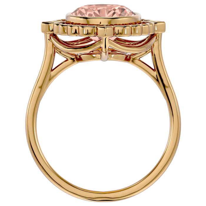 1-1/3 Carat Oval Shape Morganite and Halo Diamond Ring In 14 Karat Yellow Gold