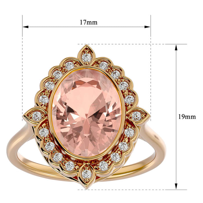 1-1/3 Carat Oval Shape Morganite and Halo Diamond Ring In 14 Karat Yellow Gold