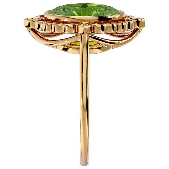 1 1/2 Carat Oval Shape Peridot and Halo Diamond Ring In 14 Karat Yellow Gold