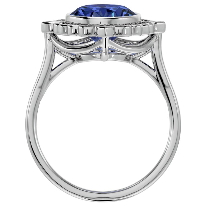 1 1/2 Carat Oval Shape Tanzanite and Halo Diamond Ring In 14 Karat White Gold