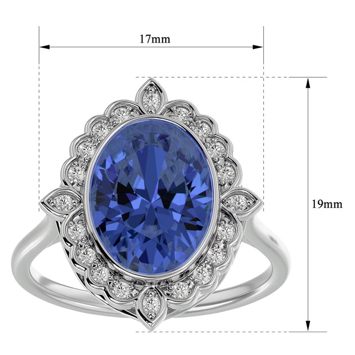 1 1/2 Carat Oval Shape Tanzanite and Halo Diamond Ring In 14 Karat White Gold