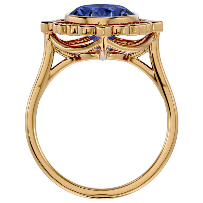 1 1/2 Carat Oval Shape Tanzanite and Halo Diamond Ring In 14 Karat Yellow Gold