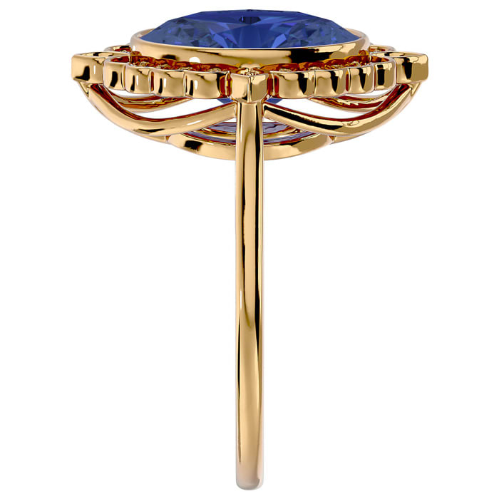 1 1/2 Carat Oval Shape Tanzanite and Halo Diamond Ring In 14 Karat Yellow Gold