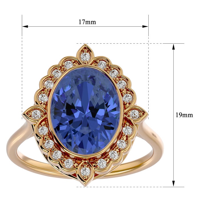 1 1/2 Carat Oval Shape Tanzanite and Halo Diamond Ring In 14 Karat Yellow Gold