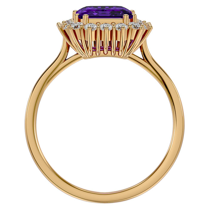 2 1/2 Carat Amethyst and Halo Diamond Ring In 14K Yellow Gold