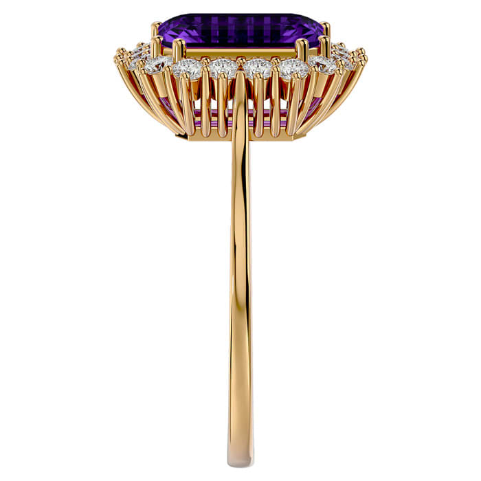 2 1/2 Carat Amethyst and Halo Diamond Ring In 14K Yellow Gold