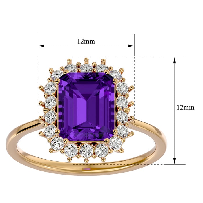 2 1/2 Carat Amethyst and Halo Diamond Ring In 14K Yellow Gold
