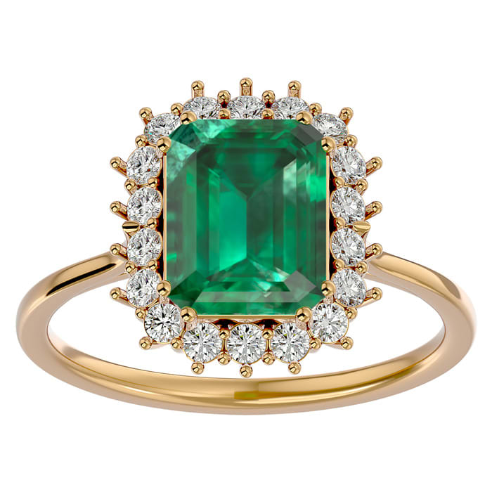 2 1/2 Carat Emerald and Halo Diamond Ring In 14K Yellow Gold