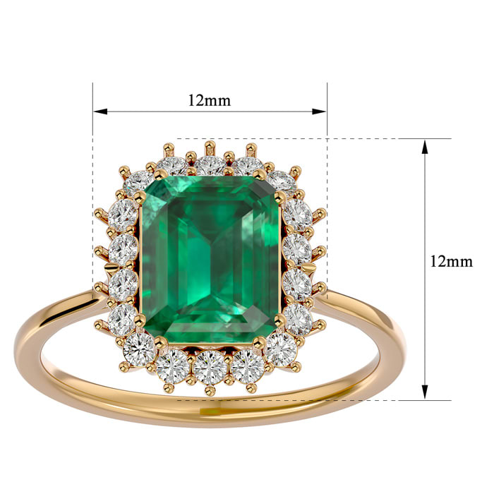 2 1/2 Carat Emerald and Halo Diamond Ring In 14K Yellow Gold