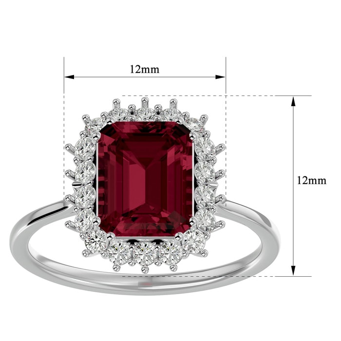 Garnet Ring: Garnet Jewelry: 3 Carat Garnet and Halo Diamond Ring In 14K White Gold