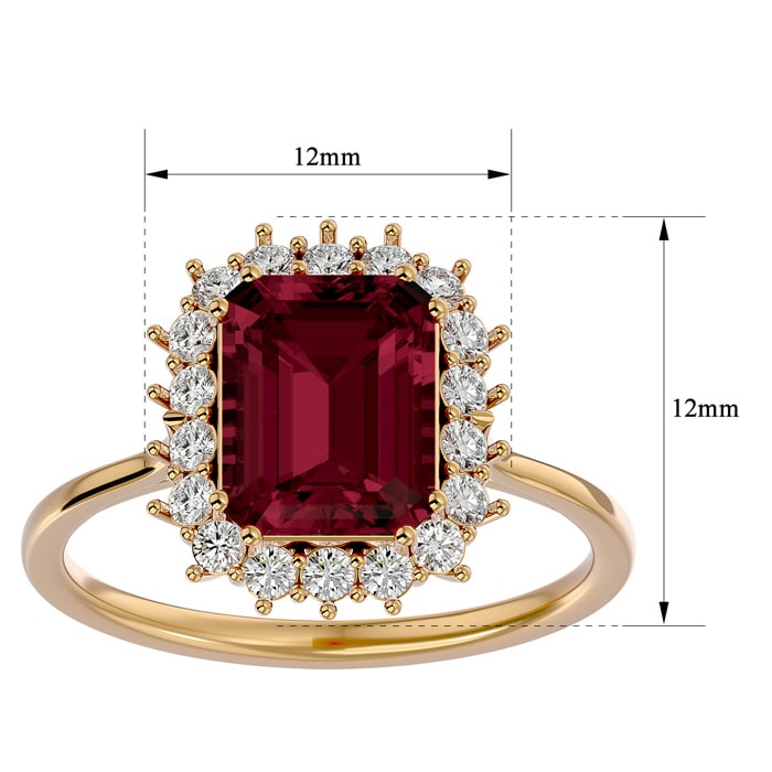 Garnet Ring: Garnet Jewelry: 3 Carat Garnet and Halo Diamond Ring In 14K Yellow Gold