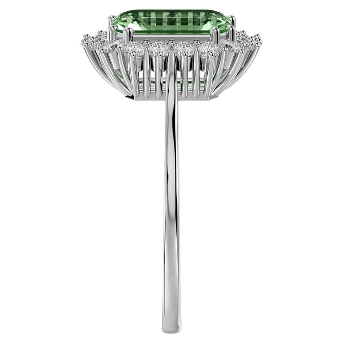 2 1/3 Carat Green Amethyst and Halo Diamond Ring In 14K White Gold