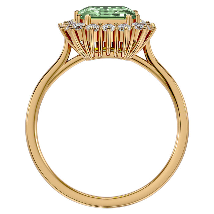 2 1/3 Carat Green Amethyst and Halo Diamond Ring In 14K Yellow Gold