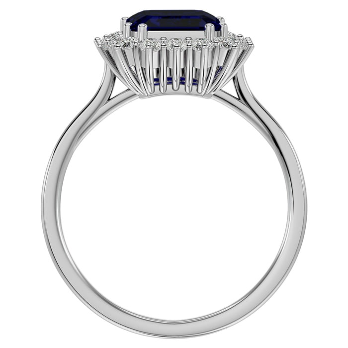 3 1/5 Carat Sapphire and Halo Diamond Ring In 14K White Gold