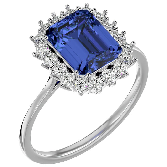 2 3/4 Carat Tanzanite and Halo Diamond Ring In 14K White Gold