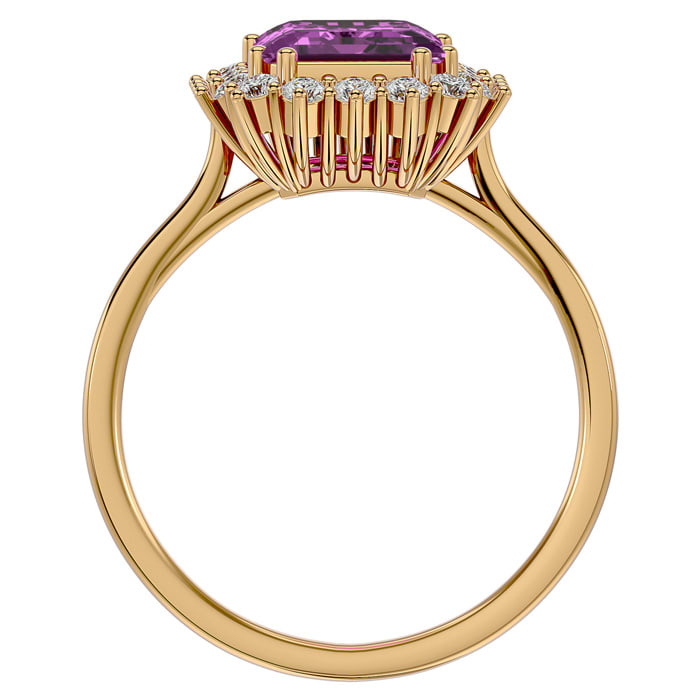 3 Carat Pink Topaz and Halo Diamond Ring In 14K Yellow Gold