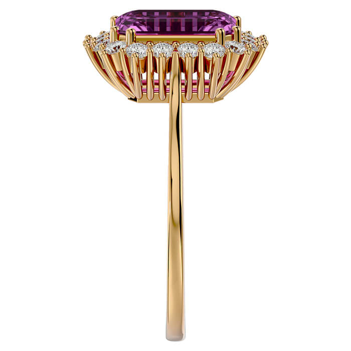 3 Carat Pink Topaz and Halo Diamond Ring In 14K Yellow Gold