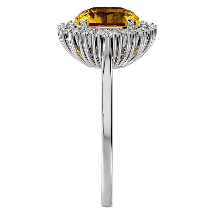 2 1/2 Carat Cushion Cut Citrine and Halo Diamond Ring In 14K White Gold