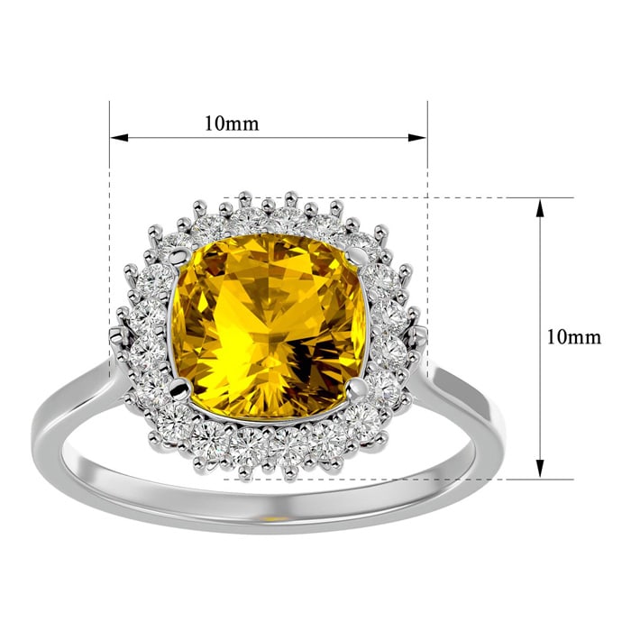 2 1/2 Carat Cushion Cut Citrine and Halo Diamond Ring In 14K White Gold