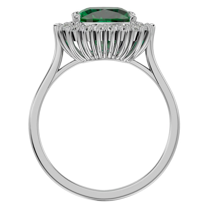 2 1/2 Carat Cushion Cut Emerald and Halo Diamond Ring In 14K White Gold