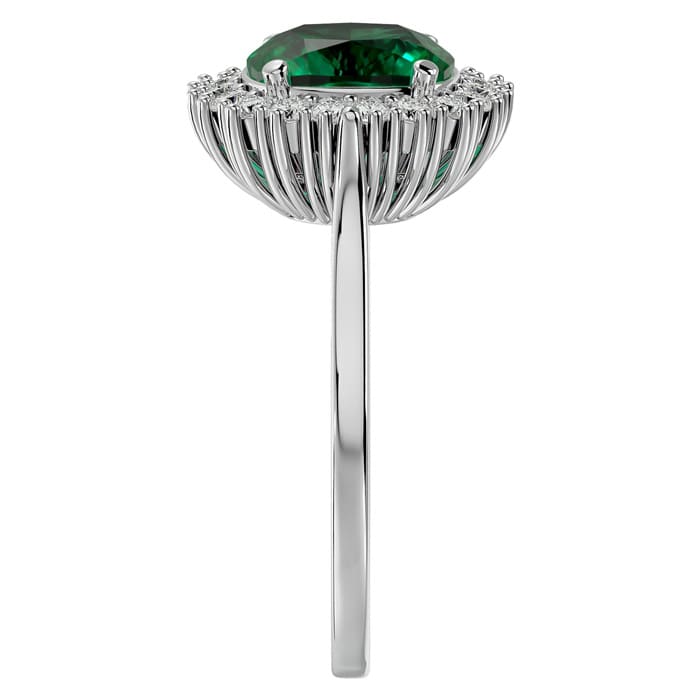 2 1/2 Carat Cushion Cut Emerald and Halo Diamond Ring In 14K White Gold