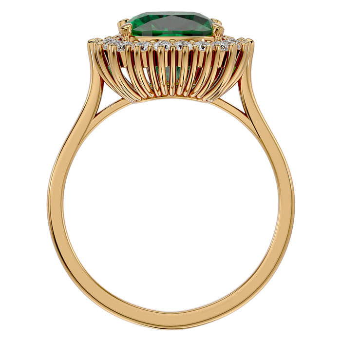 2 1/2 Carat Cushion Cut Emerald and Halo Diamond Ring In 14K Yellow Gold