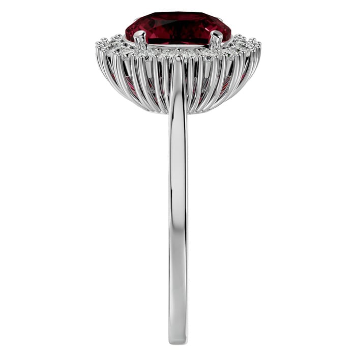 Garnet Ring: Garnet Jewelry: 3 1/2 Carat Cushion Cut Garnet and Halo Diamond Ring In 14K White Gold