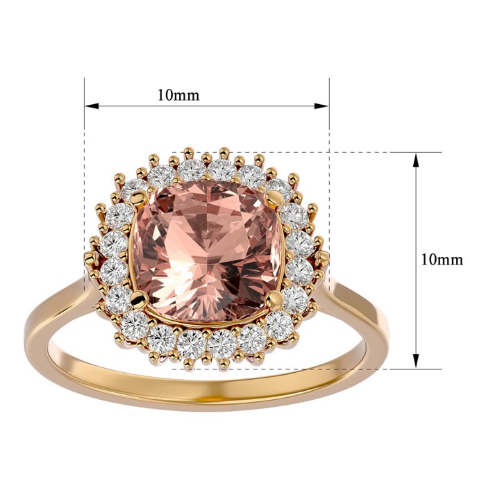 3-1/2 Carat Cushion Cut Morganite and Halo Diamond Ring In 14K Yellow Gold