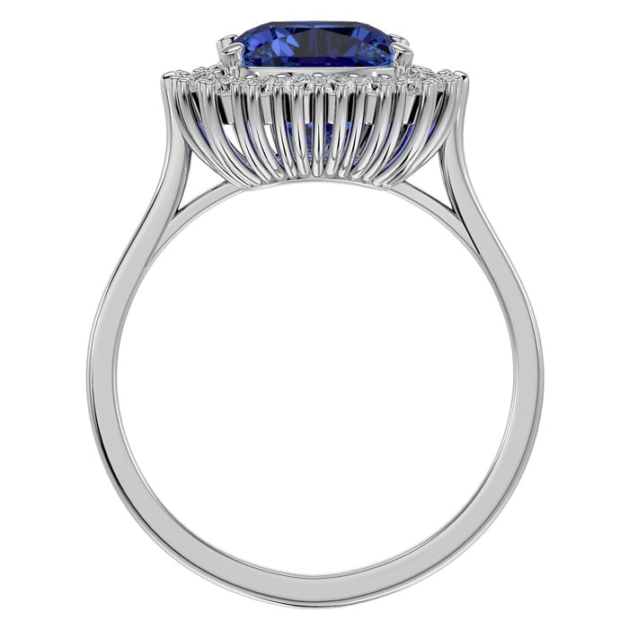 3 Carat Cushion Cut Tanzanite and Halo Diamond Ring In 14K White Gold