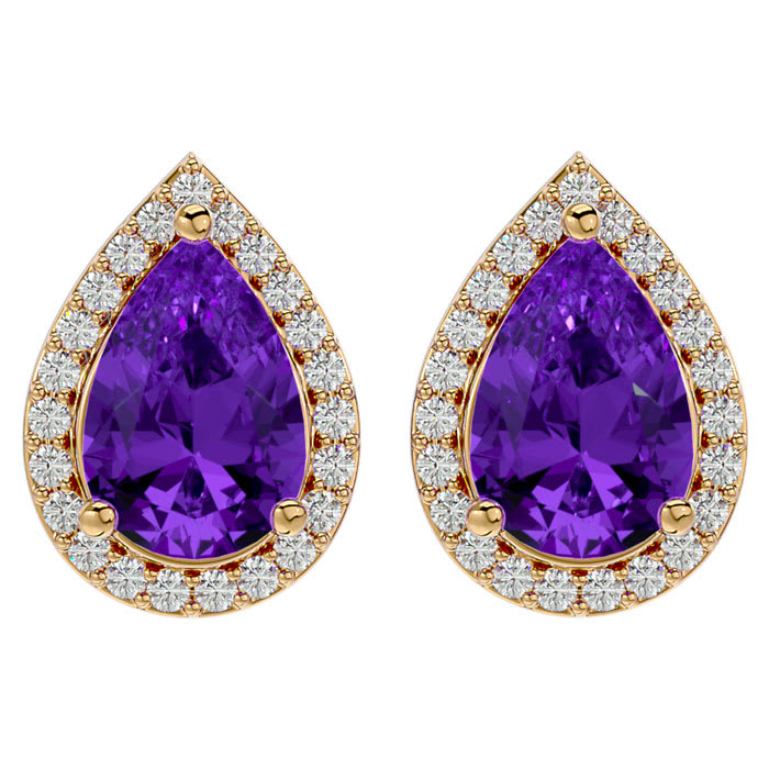 2 1/3 Carat Amethyst and Diamond Pear Shape Stud Earrings In 14 Karat Yellow Gold 