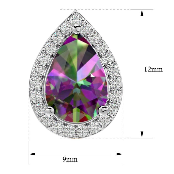 2 1/3 Carat Mystic Topaz and Diamond Pear Shape Stud Earrings In 14 Karat White Gold 