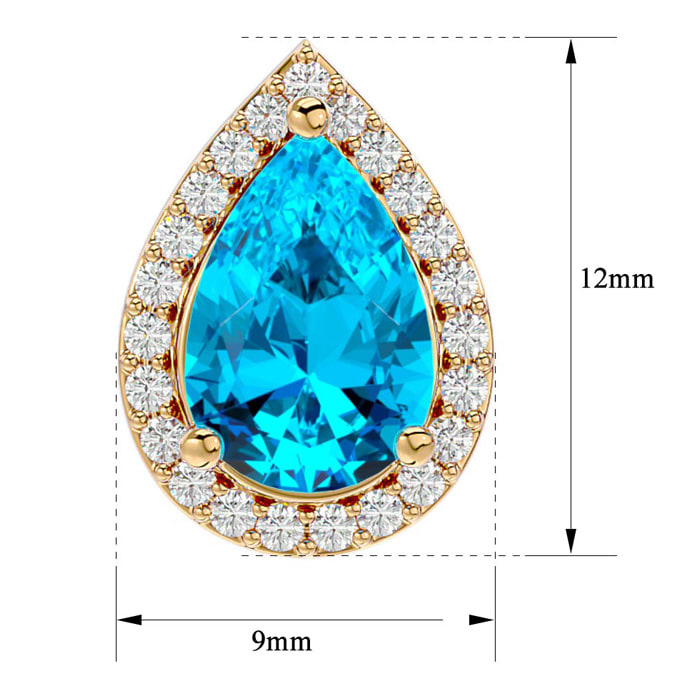 3 1/4 Carat Blue Topaz and Diamond Pear Shape Stud Earrings In 14 Karat Yellow Gold 