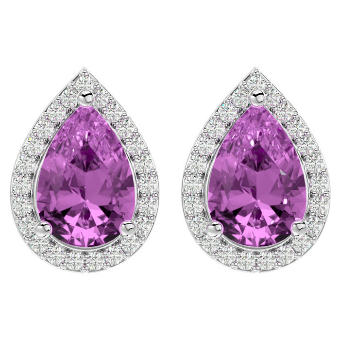 3 1/4 Carat Pink Topaz and Diamond Pear Shape Stud Earrings In 14 Karat White Gold 