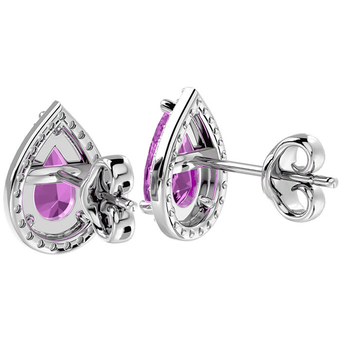 3 1/4 Carat Pink Topaz and Diamond Pear Shape Stud Earrings In 14 Karat White Gold 