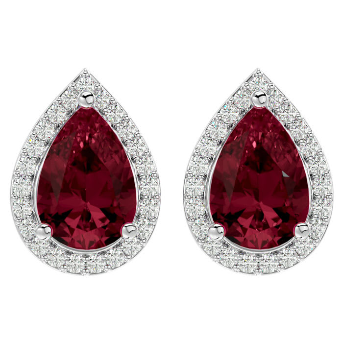 Garnet Earrings: Garnet Jewelry: 2 1/3 Carat Garnet and Diamond Pear Shape Stud Earrings In 14 Karat White Gold 