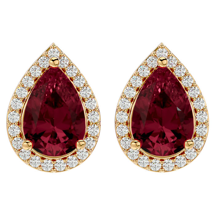 Garnet Earrings: Garnet Jewelry: 2 1/3 Carat Garnet and Diamond Pear Shape Stud Earrings In 14 Karat Yellow Gold 