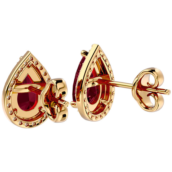 Garnet Earrings: Garnet Jewelry: 2 1/3 Carat Garnet and Diamond Pear Shape Stud Earrings In 14 Karat Yellow Gold 